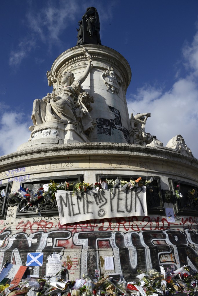 Place de la République after the Paris attacks showing the spirit of French cultural beliefs. (Image © Meredith Mullins.)