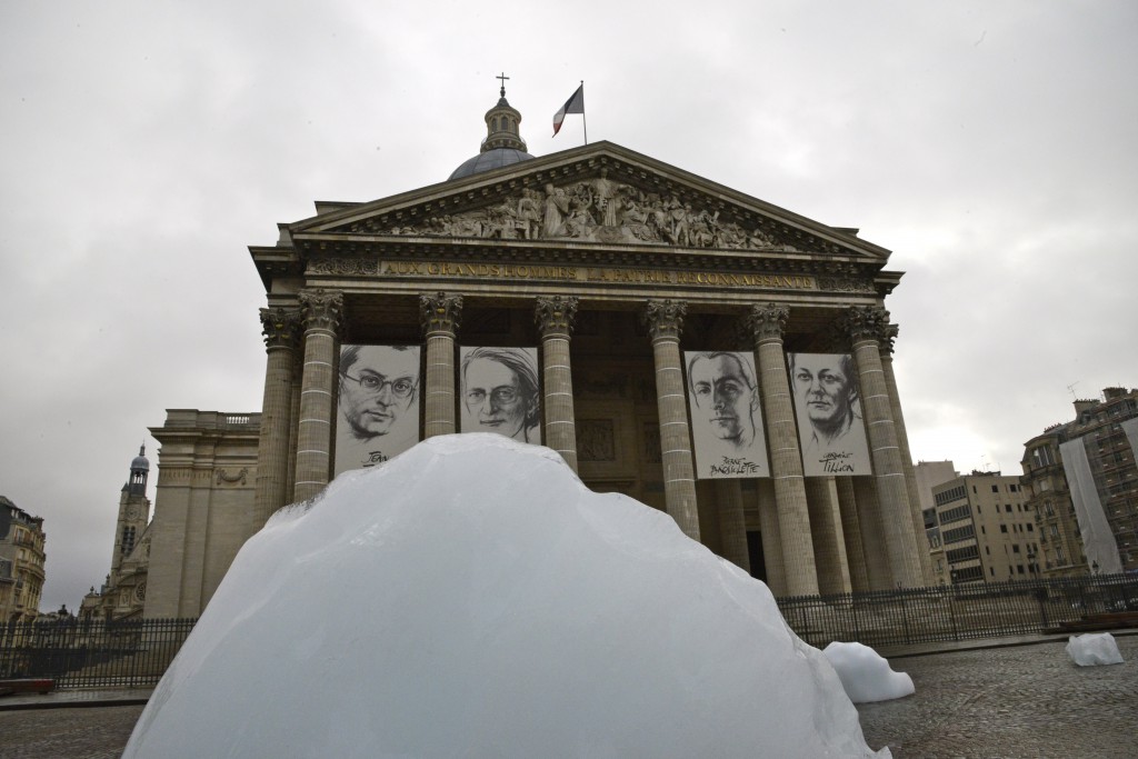 Ice installation by Olafur Eliasson at the Pantheon in Paris, an art work by one of the global citizens focused on climate change. (Image © Meredith Mullins.)