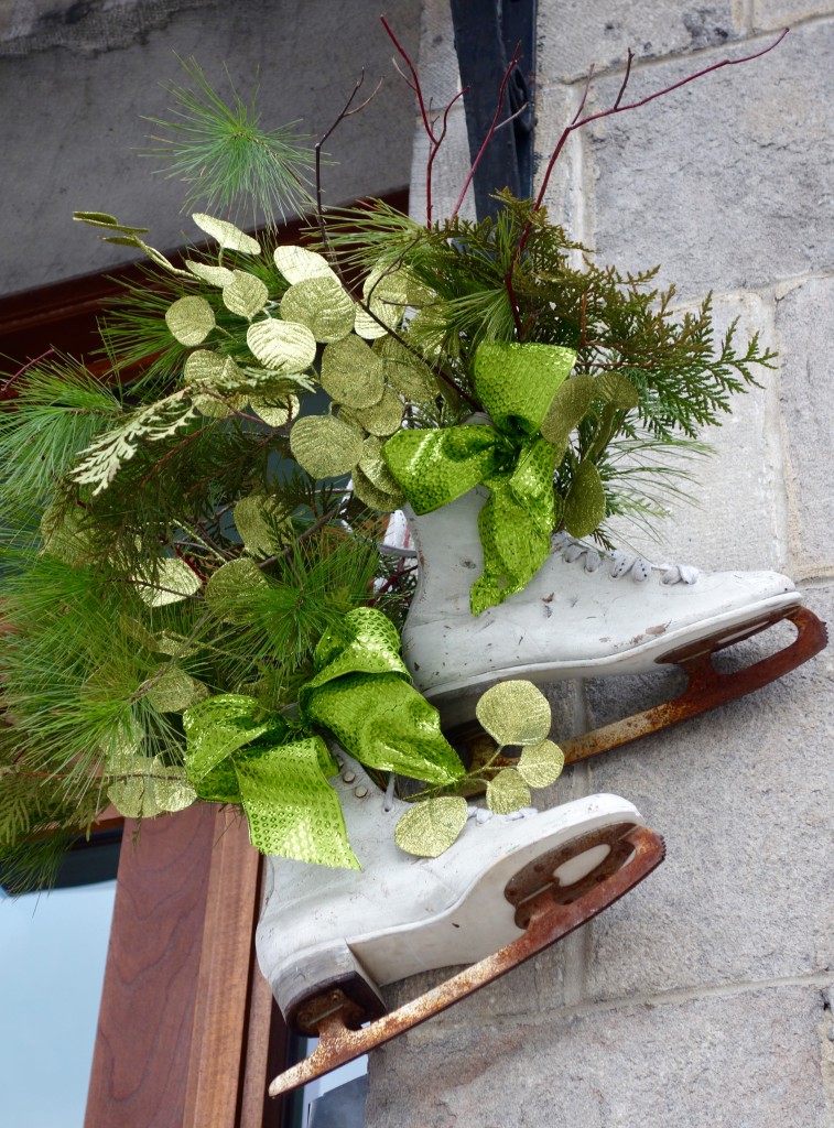 Ice skates on holiday decorations, one of the holiday traditions that show cultural differences. (Image © Joyce McGreevy.)