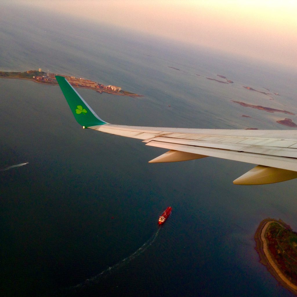 A view from a flight departing Boston might feature in travel stories about travel mishaps that turn out just fine. Image © Joyce McGreevy 