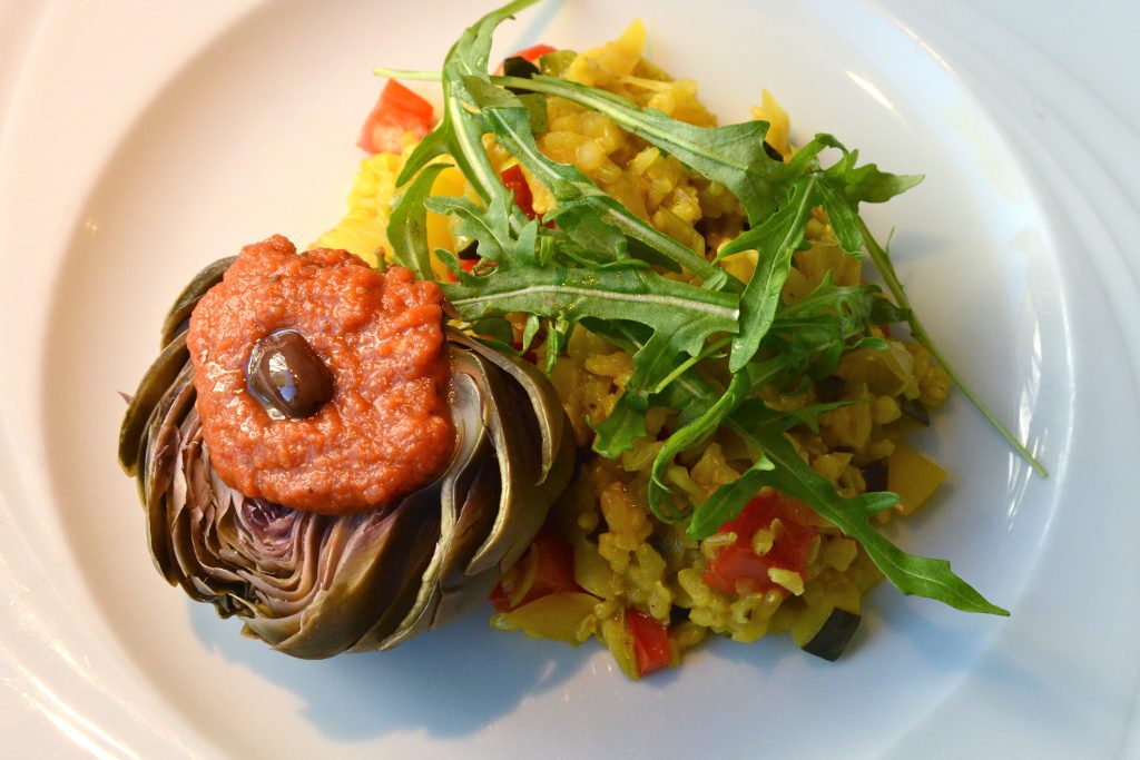 Artichoke and rice meal, part of a fasting experience challenging the cultural traditions of food. (Image © Meredith Mullins.)