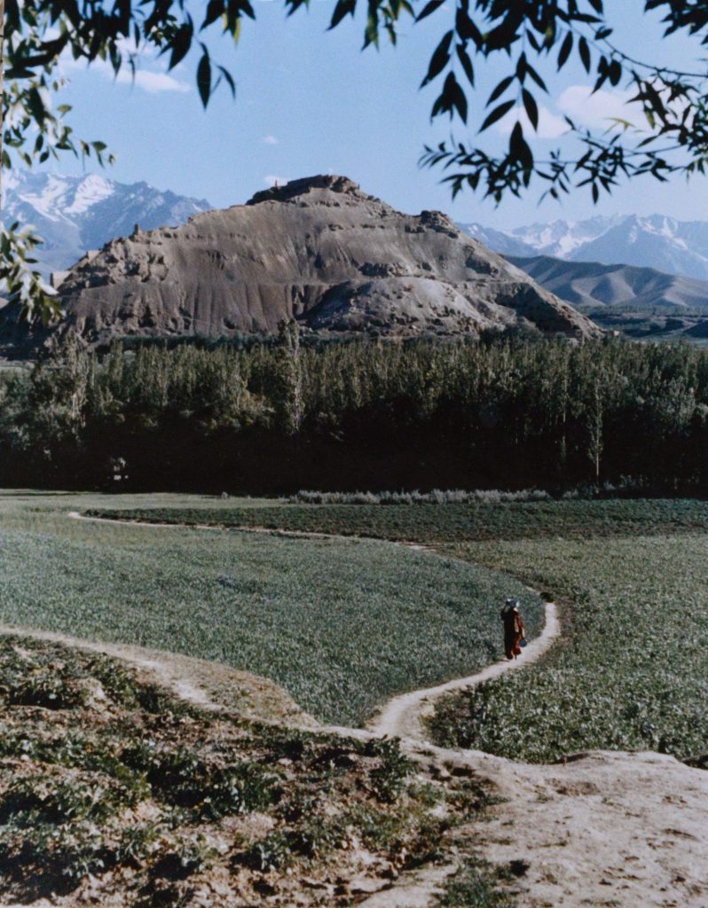 Lone figure in a fertile valley in Afghanistan, leading to travel stories and travel adventures of the memorable kind. (Image © Meredith Mullins.)