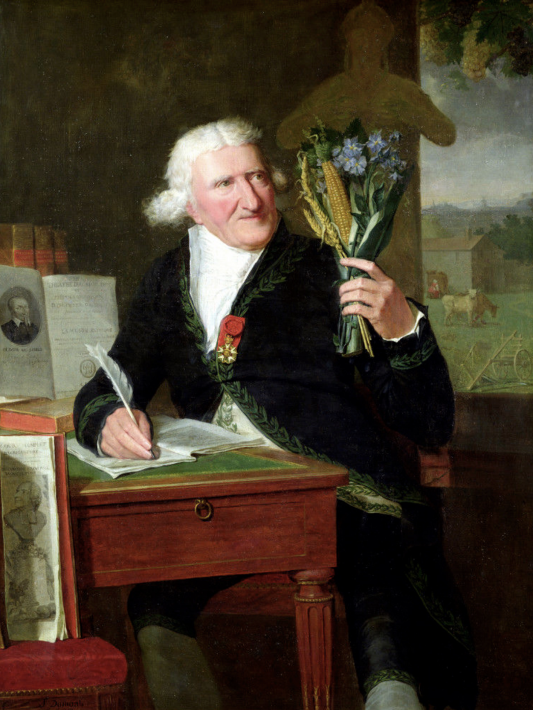 Painting of Antoine Parmentier by François Dumont, showing the cultural heritage of the potato in France. (Painting by Françoise Dumont.)