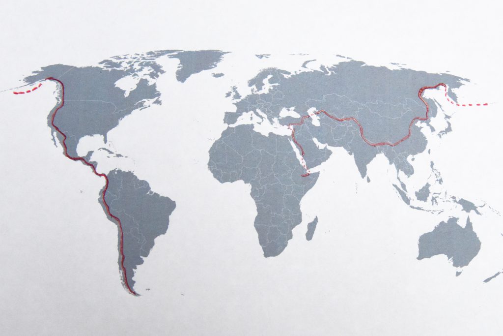 World map with Out of Eden route marked for travel inspiration a la Paul Salopek. (Image © Chrupka/iStock.)