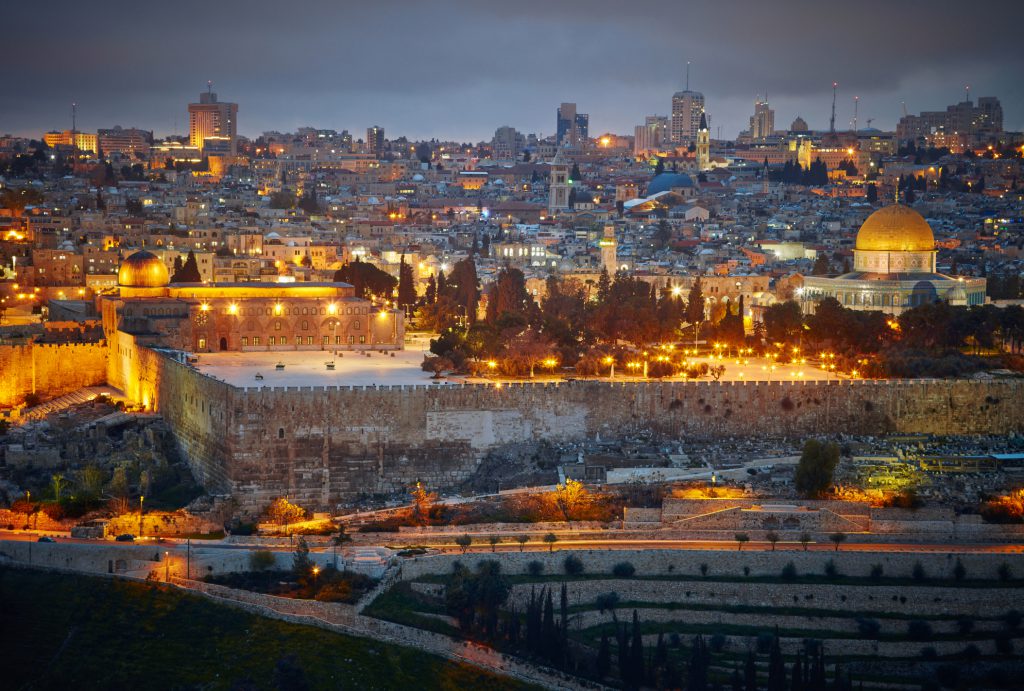 Evening view of Jerusalem, Israel, travel inspiration for Paul Salopek on his Out of Eden walk. (Image © Silverjohn/iStock.)