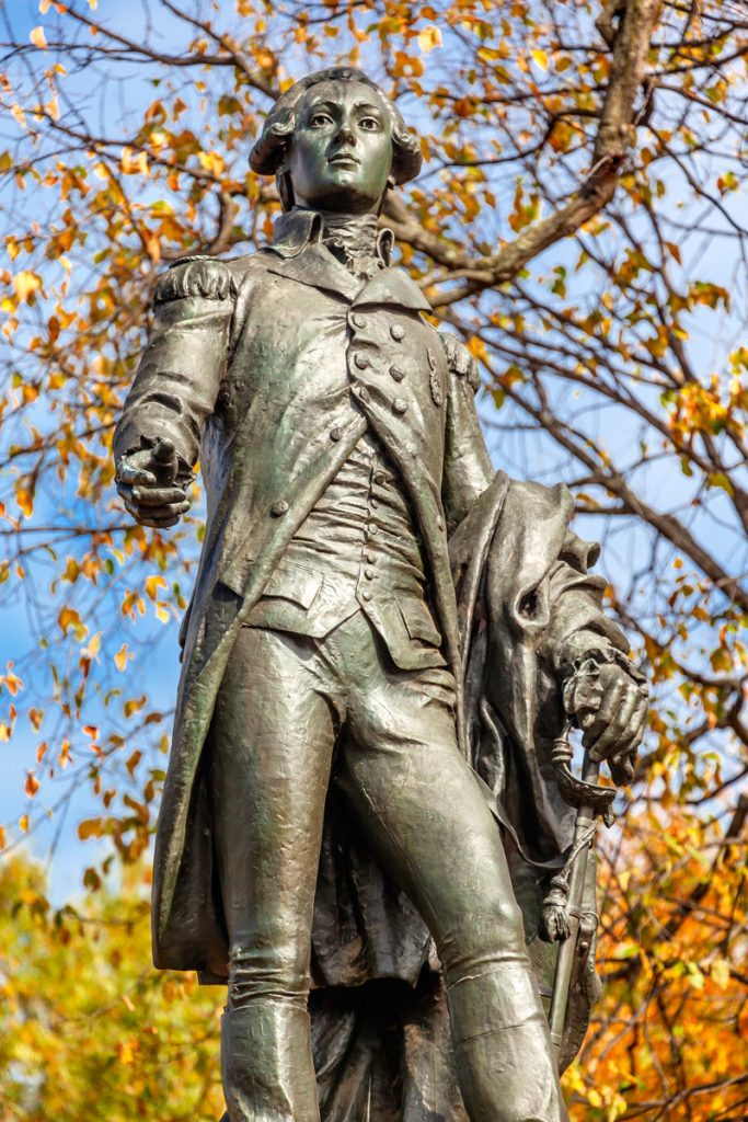 General Lafayette Statue Lafayette Park in Washington DC, part of crossing cultures in celebration of Independence Day. (Image © iStock/bpPerry.)