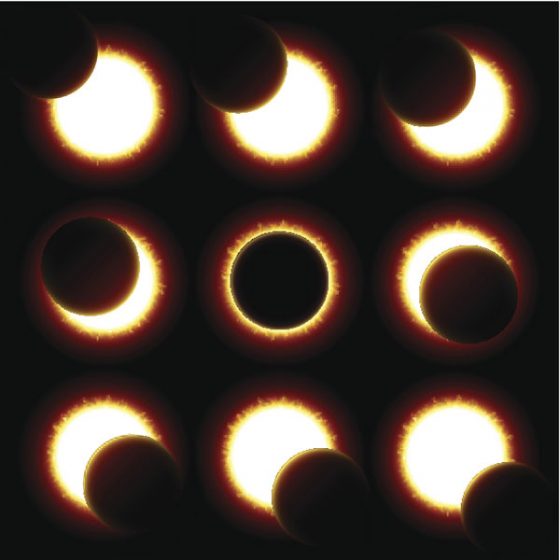 The phases of a solar eclipse, travel inspiration for the 2017 total solar eclipse. (Image © Pialhovik/iStock.)