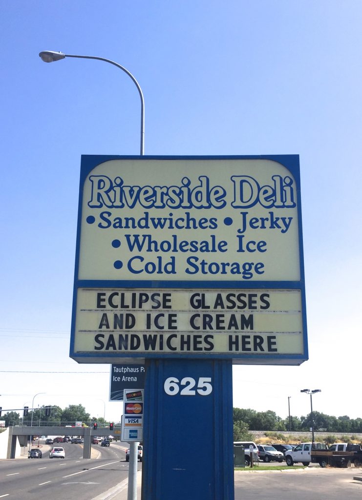 Roadsign in Idaho Falls, Idaho, travel inspiration for the 2017 total solar eclipse. (Image © David Taggart.)