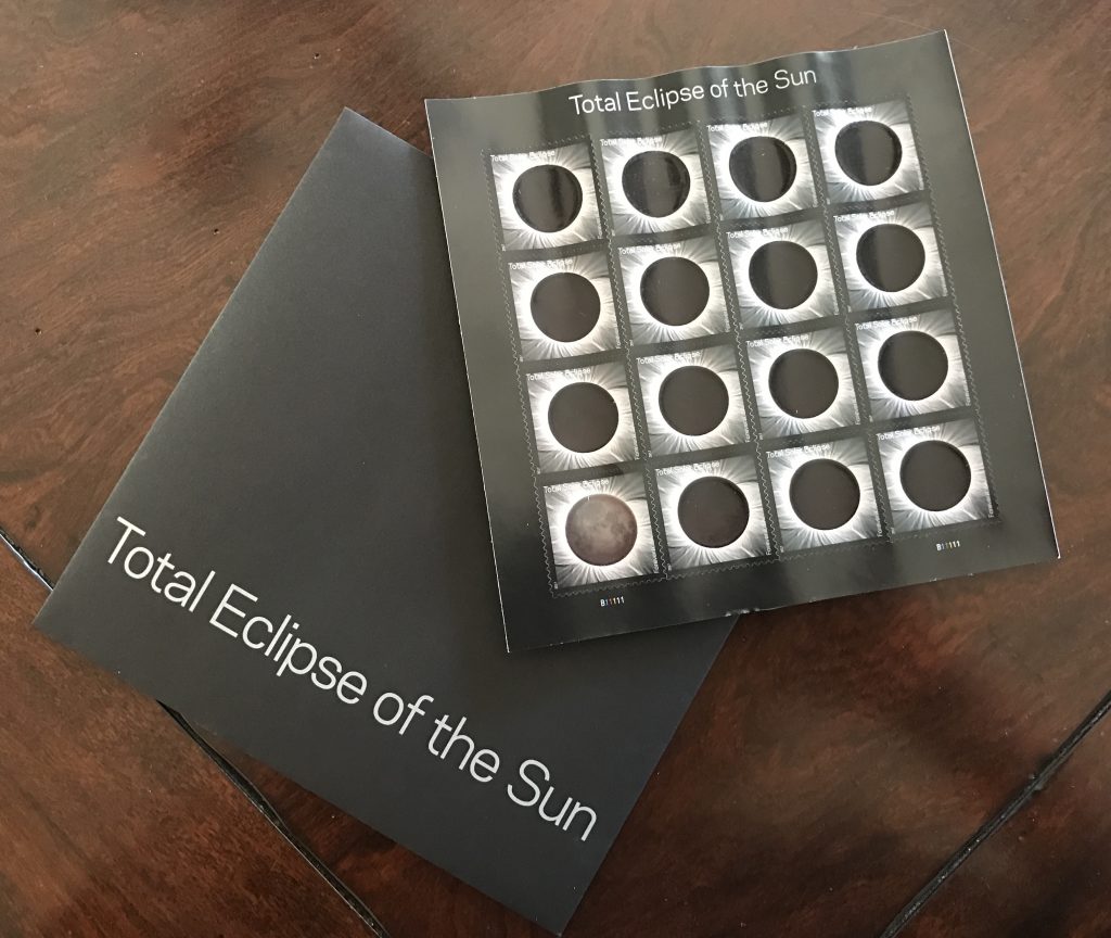 Total eclipse stamp set, travel inspiration for the 2017 total solar eclipse. (Image © Meredith Mullins.)