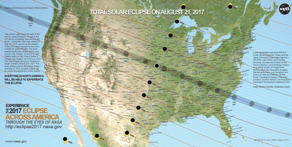 NASA map of 2017 solar eclipse totality, travel inspiration for the 2017 total solar eclipse. (Image © NASA.)