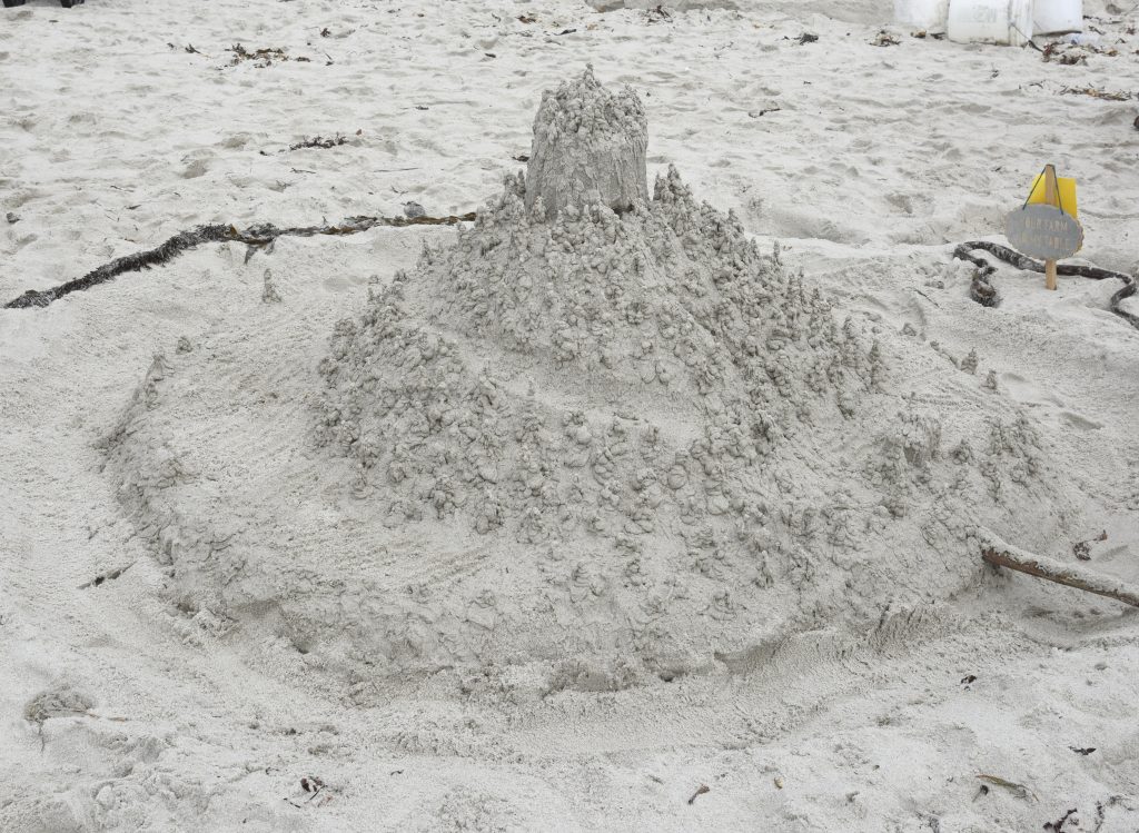 Drip sand sculpture at the Great Carmel Sand Castle Contest, discovering the art of sand sculptures. (Image © Meredith Mullins.)