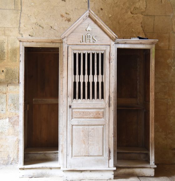 Church confessional in Oradour-sur-Glane, an important part of the cultural history of WW II in France. (Image © Meredith Mullins.)