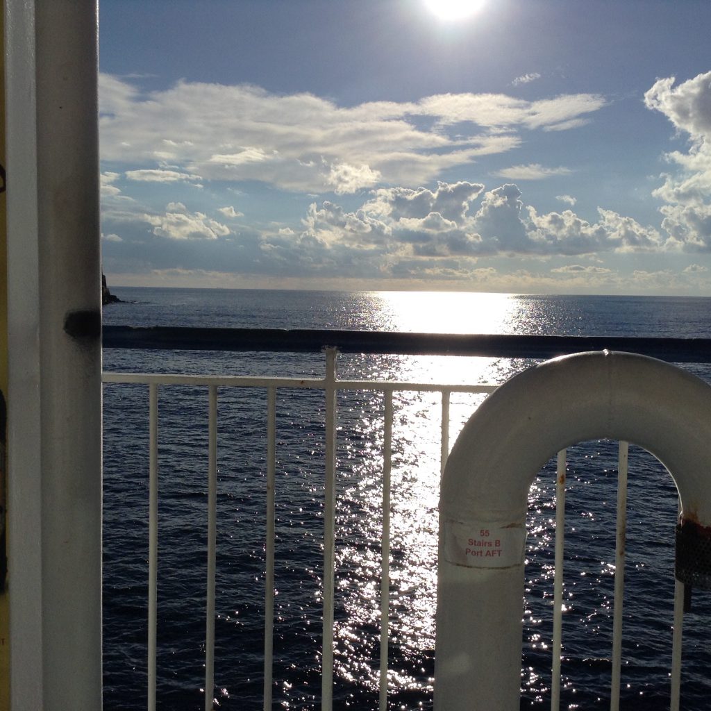 A view of the Mediterranean Sea is en route to Malta, where signage reflects wordplay, wit and wisdom in public spaces. Image © Joyce McGreevy