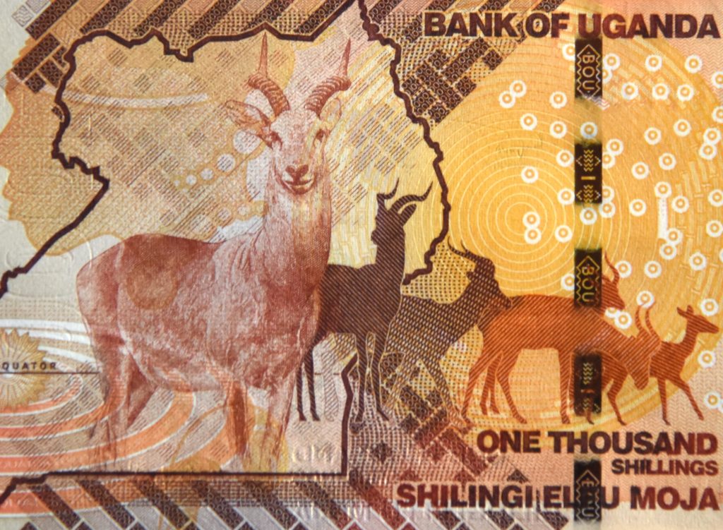 Uganda one thousand shilling note, one of the world's paper money showing cultural heritage and traditions. (Image © Meredith Mullins.)