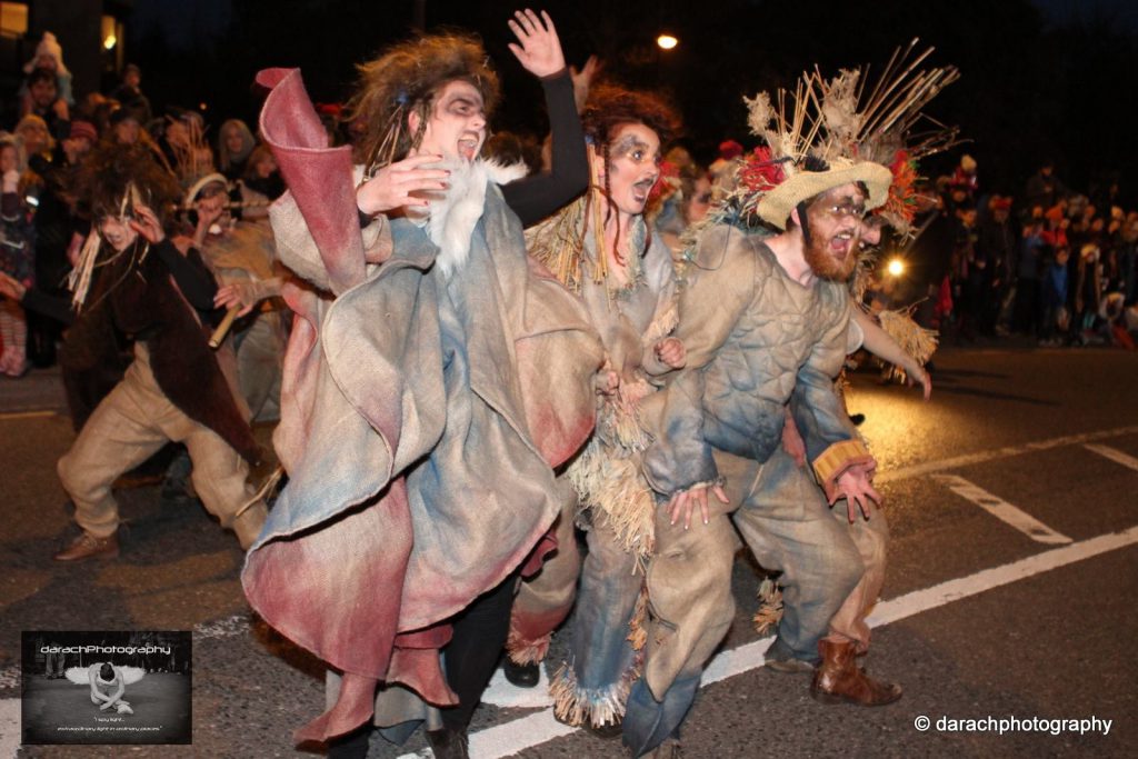 Actors from Macnas performing in Galway, Ireland trigger an aha moment about Samhain, which led to Halloween around the world. (Image © by Darach Glennon) 