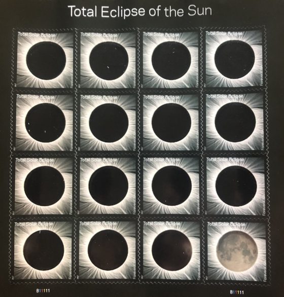 A set of U.S. stamps commemorating the total eclipse of the sun, showing that postage stamps can reveal the cultural heritage and traditions of a country. (Image © DMT.)