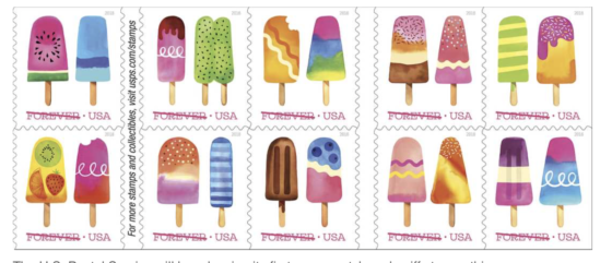 U.S. scratch and sniff summer popsicle stamps, showing that postage stamps can show the cultural heritage and traditions of a country. (Image courtesy of the U.S. Post Office.)