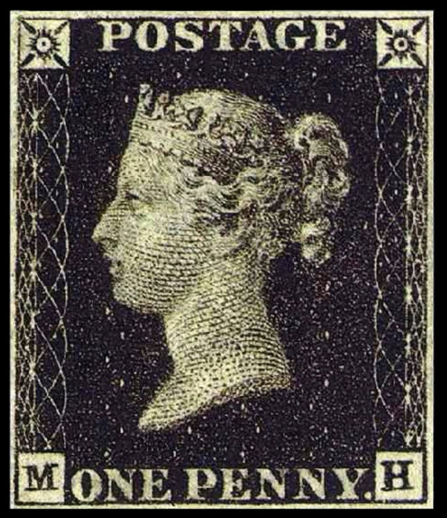 The Penny Black postage stamp from the U.K., showing how postage stamps can reveal the cultural heritage and traditions of a country. (Image in Public Domain).