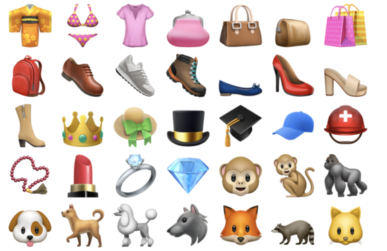 Set of varied emojis, showing culture and language and the universal language of emojis. (Image from Emojipedia.)
