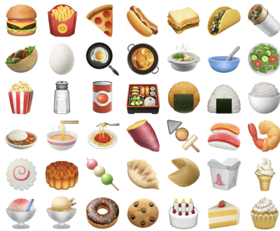 Food emojis from Apple, showing culture and language and the universal language of emojis. (Image from Emojipedia.)