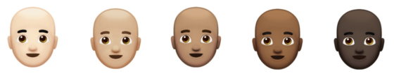 Set of bald emojis, showing language and culture and the universal language of emojis. (Image from Emojipedia.)