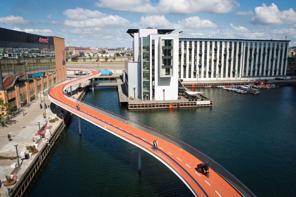 The Cykelslangen or "Bicycle Snake" in Copenhagen, is a cycle superhighway that reflects Danish design and creative thinking. (Image © Ursula Bach) 