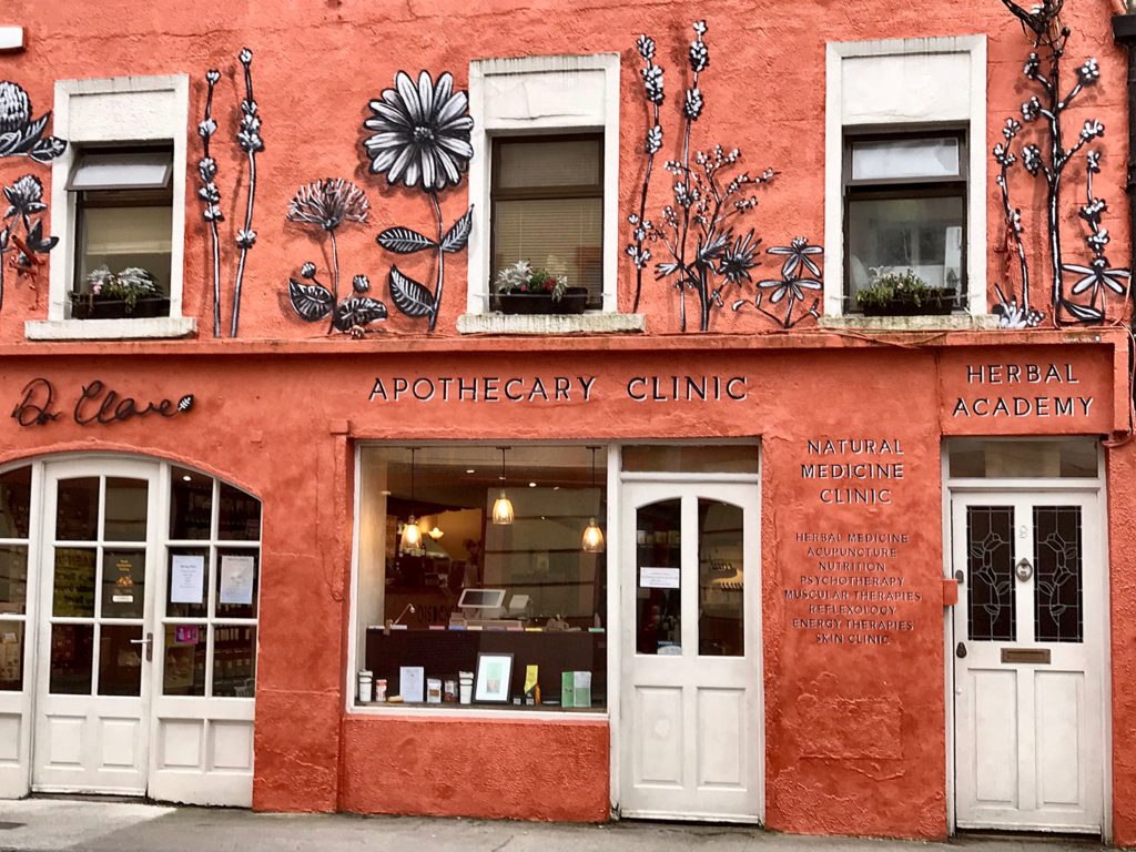 A floral mural on an apothecary in Galway, Ireland reflects the beauty that inspires wanderlust. (Image © Carolyn McGreevy)