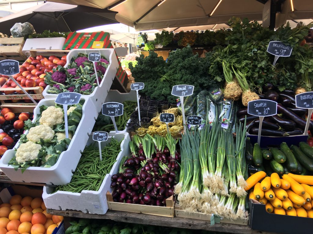 Organic produce at Torvehallerne Market, Copenhagen suggests the creative thinking and Danish design of Nordic cuisine. (Image © Joyce McGreevy)