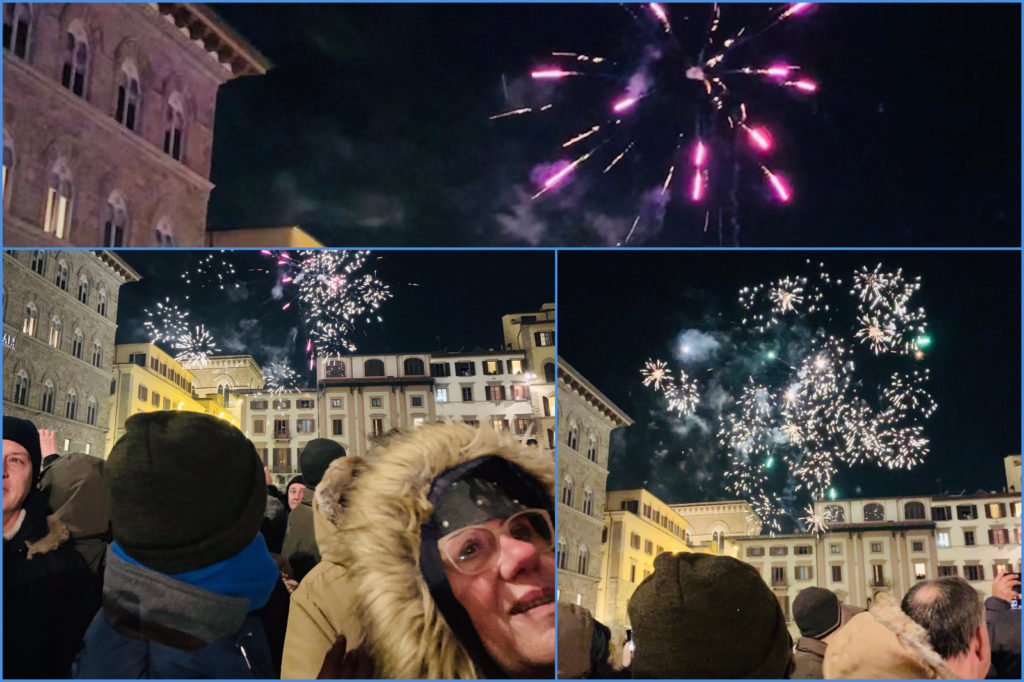 New Year’s Eve fireworks at Piazza della Signoria in Florence, Italy is a festive cultural tradition during the winter holidays. (Image © Joyce McGreevy)