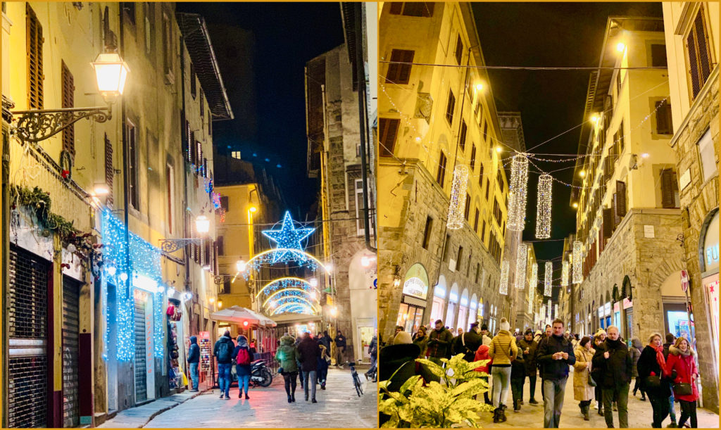 Street scenes of pedestrians in Florence, Italy reflect the cultural traditions of festive winter holidays. (Image © Joyce McGreevy)