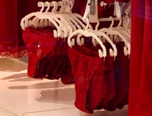 Underwear in a shop window in Florence, Italy reflects a cultural tradition, wearing red underwear at New Year’s to bring good fortune, (Image © Joyce McGreevy)