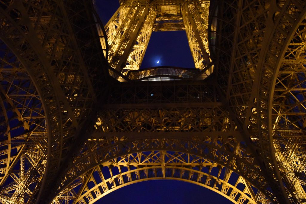 Night shot of the Eiffel Tower, one of the amazing places on earth, for the Eiffel Tower Vertical race. (Image © Meredith Mullins.)