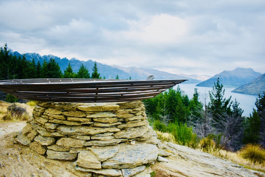 â€œBasket of Dreams,â€ a public sculpture by Caroline Robinsonâ€™s sculpture inspires hikers who take the path up to Queenstown Hill, New Zealand. (Image Â© Joyce McGreevy)