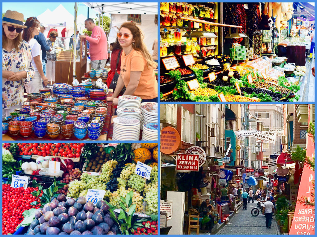 uyers, sellers, and Turkish ceramics at at a cultural festival in Monterey, California form a colorful collage of Istanbul street scenes. (Image © Joyce McGreevy)