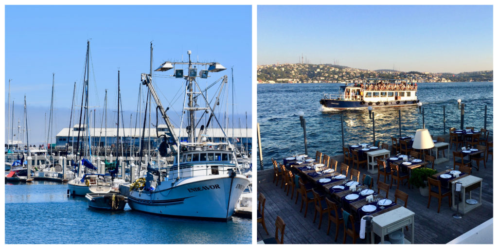 Fisherman’s Wharf Monterey inspires a visitor to a nearby Turkish cultural festival ito recall a similar scene at the Bosporus in Istanbul. (Image © Joyce McGreevy)