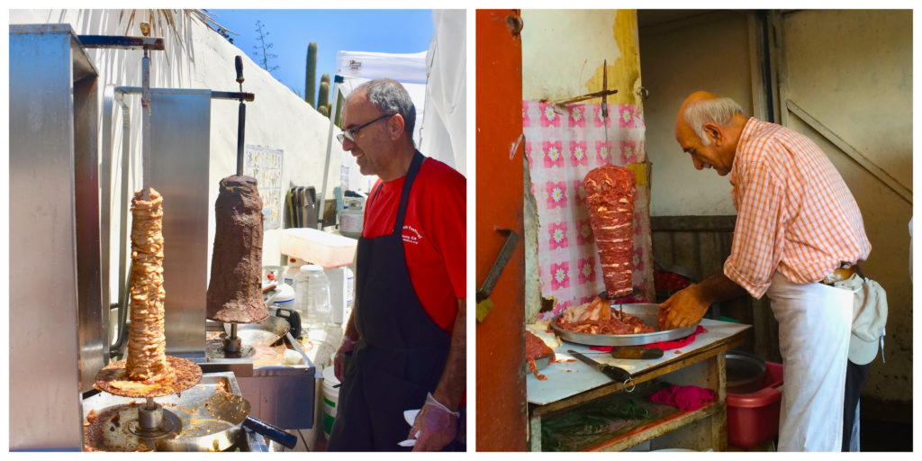 Two men cook Turkish food, one at a cultural festival in Monterey, California and one in Istanbul. (Image © Joyce McGreevy)