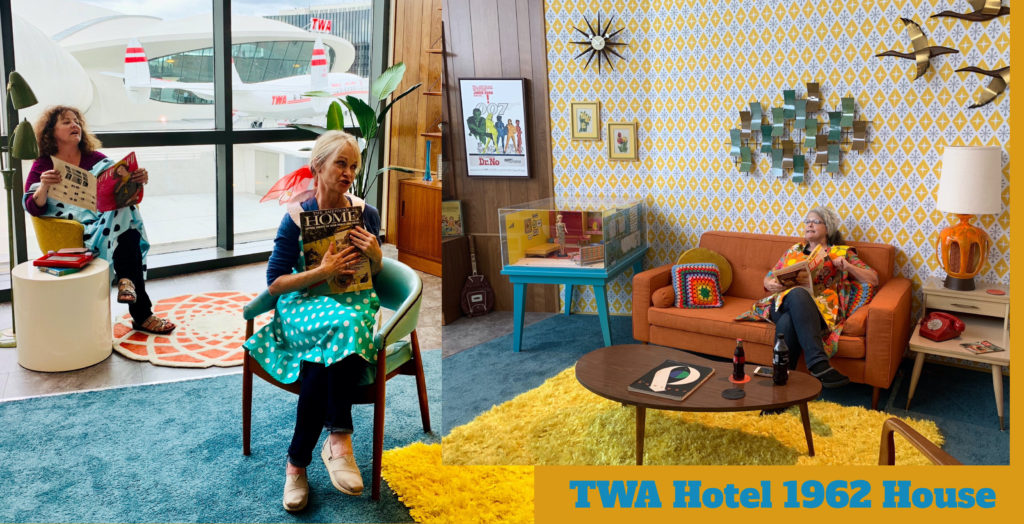 TWA pilot’s daughters playing dress-up at the 1962 House of the TWA Hotel, JFK Airport New York, during the TWA Reunion share travel memories of Trans World Airlines. (Image © Joyce McGreevy)