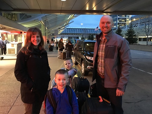 At an airport, Maria Surma Manka and her family of digital nomads set off for a workation in London. (Image © Maria Surma Manka)