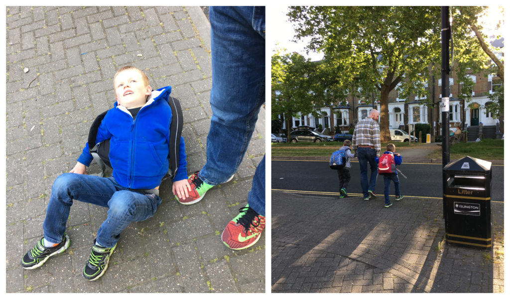 Maria Surma Manka’s sons August and Baron, young digital nomads, test their backpacks during a family workation in London. (Image © Maria Surma Manka)