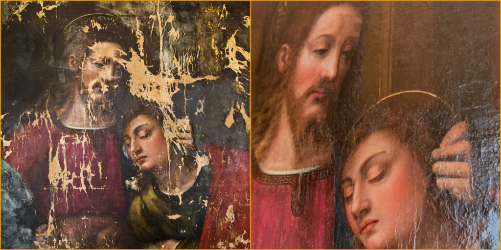 Before-and-after details from Plautilla Nelli's The Last Supper reflect the painstaking efforts by Advancing Women Artists in Florence to restore the hidden half of Italy's artistic heritage. (Left: Image by Francesco Cacchiani for Advancing Women Artists; Right: Image © by Joyce McGreevy) 