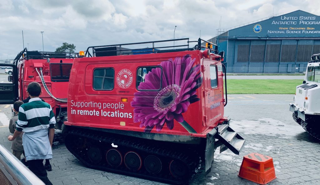 A Hägglund outside the International Antarctic Centre, in Christchurch New Zealand shows visitors what it’s like to navigate the coolest place on Earth. (Image © Joyce McGreevy)