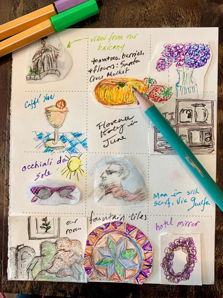 Tiny quick-sketches in a travel journal reflect a quick and easy way to capture travel memories. (Image © Joyce McGreevy)