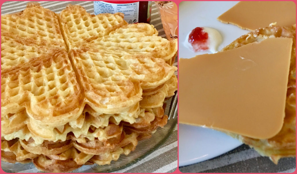 Norwegian waffles with cheese, noted in a list of travel memories, become a travel keepsake that evokes the joys of the journey. (Image © Joyce McGreevy) 