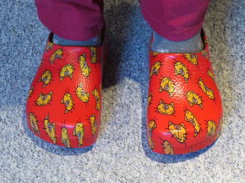 Clogs with cat faces reflect the new normal of working from home and remind a WFH writer of clothing proverbs from around the world. (Public domain image)