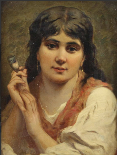 Young Woman with Pipe by Ferdinand Humbert in France, showing that art discoveries can lead to new adventures and travels to the past. (Image © Douglas Hawes.)