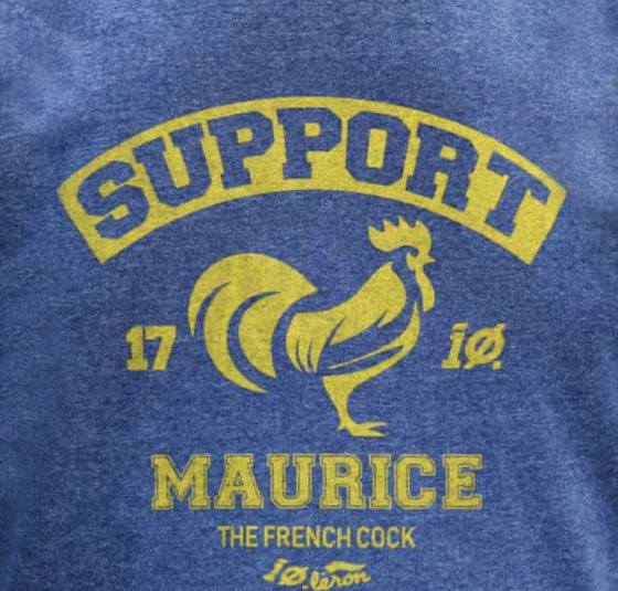 Maurice T-shirt showing the importance of rural heritage in France and the new sensory heritage law. (Image from the Oléron shops.)