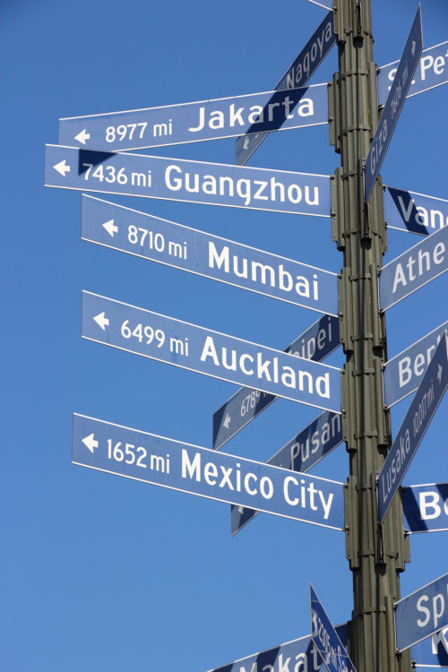 Sister city sign in Los Angeles, showing the importance of twin towns and sister cities around the world. (Image © Tupungato/iStock.)