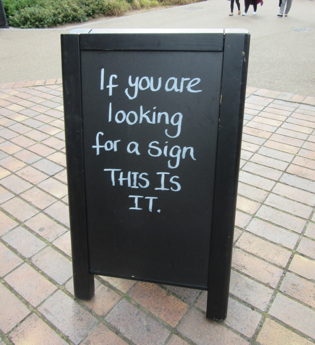 A chalkboard street sign with the message "If you are looking for a sign, this is it" to illustrate the fun of wordplay. (Image © )