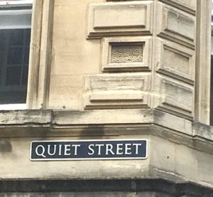 A sign for Quiet Street in Bath, England sets the tone for mindful listening with the global community on World Listening Day July 18. (Image © by Joyce McGreevy)